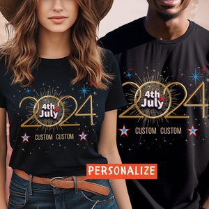Maglietta personalizzata per la famiglia del 4 luglio 2024, maglietta con bandiera USA, maglietta personalizzata per coppie del 4 luglio, top per il giorno dell&#39;Indipendenza, maglietta per la celebrazione americana