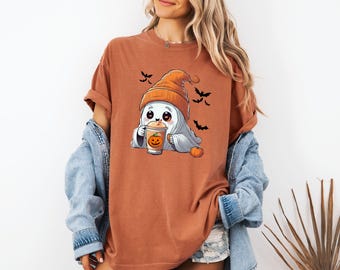 Shirt Halloween Ghost comfort kleuren, shirt schattig spook, Halloween damesshirt, schattig herfstshirt, shirt Spooky Season, cadeau voor Halloween