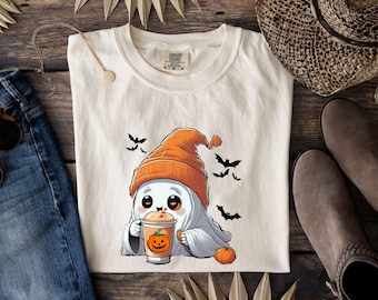 Shirt Halloween Ghost comfort kleuren, shirt schattig spook, Halloween damesshirt, schattig herfstshirt, shirt Spooky Season, cadeau voor Halloween
