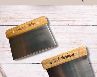 Personalized Dough Cutter: Engraved Wood Handle, Stainless Steel Blade Bench Scraper