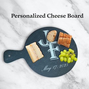 Personalized Cheese Board Round Charcuterie Slate Tray Wedding Gift Housewarming Gift for Couple Engraved Monogrammed Board Gift