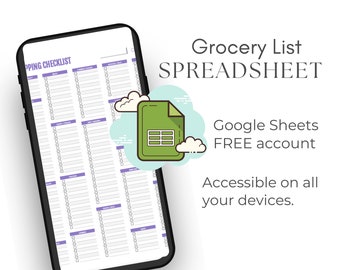 Grocery Shopping List: Google Sheets Checklist Template (Digital)