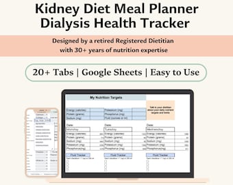 Kidney Diet Planner: Dialysis Nutrition Tracker (Google Sheets) Caregiver Planner Medical Organizer