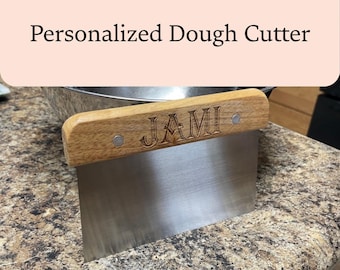 Personalized Dough Cutter: Engraved Wood Handle, Stainless Steel Blade