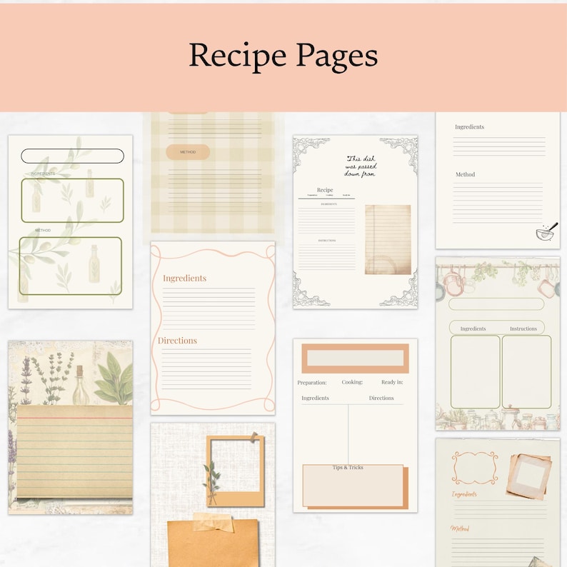Printable Family Recipe Journal Kit – DIY Heirloom Cookbook (80-page ...