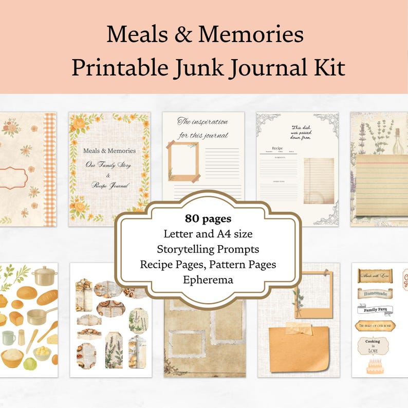 Printable Family Recipe Journal Kit – DIY Heirloom Cookbook (80-page ...
