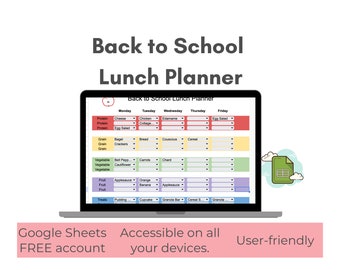 School Lunch Planner: Digital Meal Prep Organizer Google Sheets