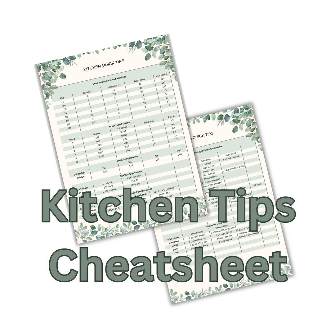 Kitchen Conversions and Hints Printable Cheatsheet Etsy