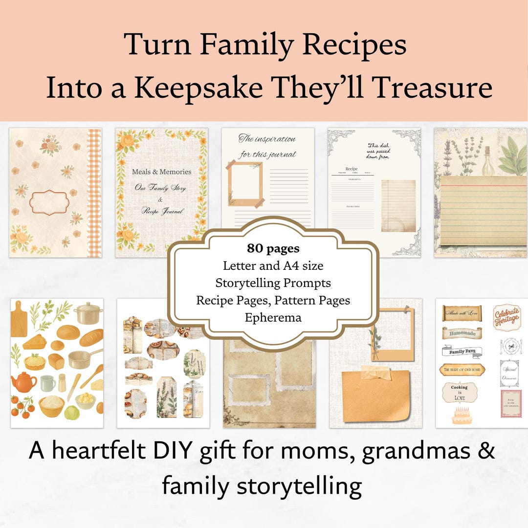 Printable Family Recipe Journal Kit – DIY Heirloom Cookbook (80-page ...