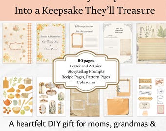 Printable Family Recipe Journal Kit – DIY Heirloom Cookbook (80-Page Junk Journal, PDF Download)