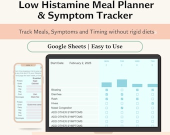 Low Histamine Food List Meal Planner and Symptom Tracker
