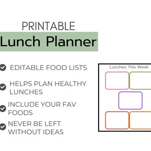 Editable School Lunch Planner Printable: Weekly Meal Prep Organizer (PDF Download)