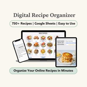 Recipe Organizer Digital Cookbook Template Blank Recipe Book Custom Cookbook Recipe Spreadsheet Kitchen Organizer Recipe Card Google Sheets