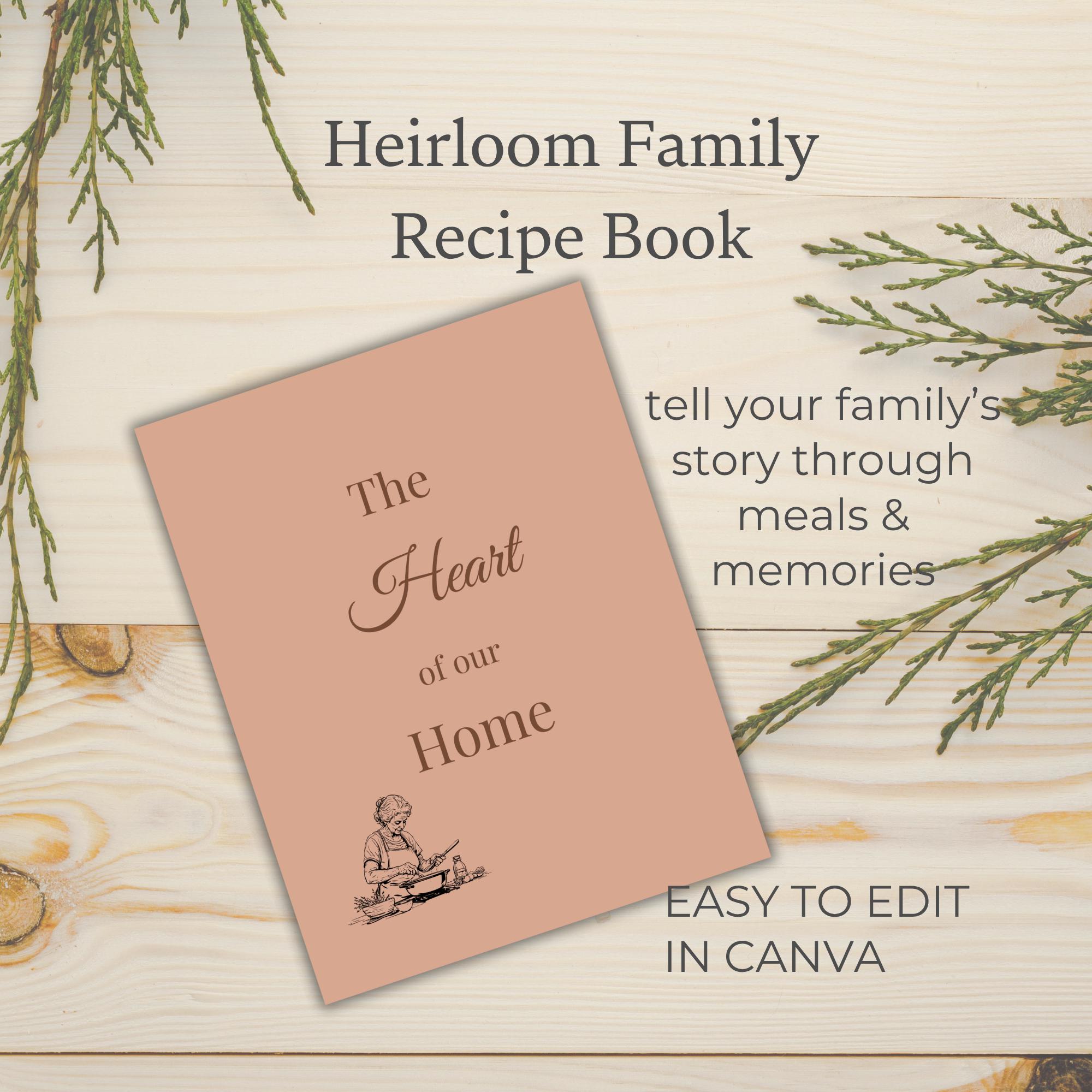 Heirloom Family Cookbook Template Editable Canva Recipe Keepsake Gift ...