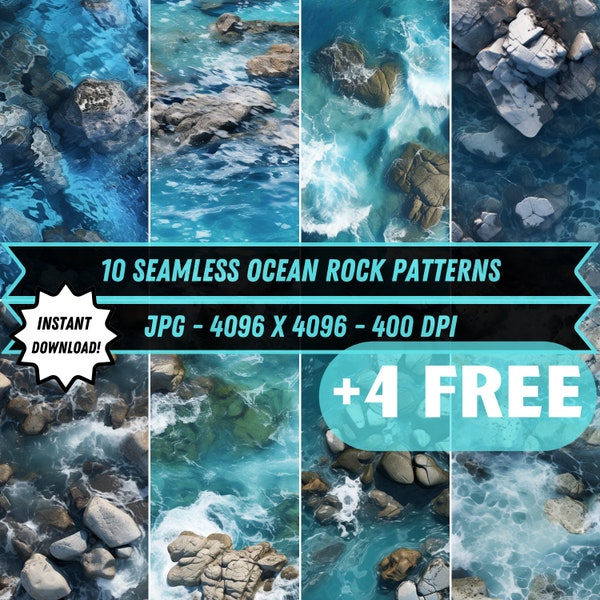 10+4 Seamless Ocean Rock Patterns, Digital Download, Digital Paper, Seamless Ocean, Repeating Ocean Rocks, 400 DPI, Commercial Use
