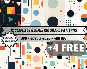 12+4 Seamless Geometric Patterns, Digital Download, Digital Paper 400 DPI, Repeating geometric, Seamless Printable, Geometric Printable