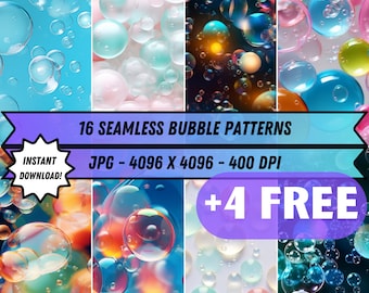 16+4 Patrones de burbujas sin costuras, Descarga digital, Papel digital, 400 DPI, Uso comercial, Imprimible sin costuras