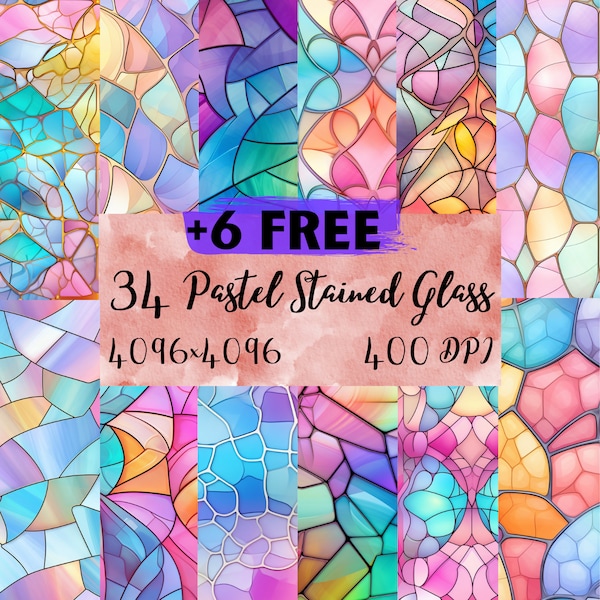 34+6 Seamless Pastel Stained Glass, Seamless Printable, 400DPI, JPG, Printable Scrapbook