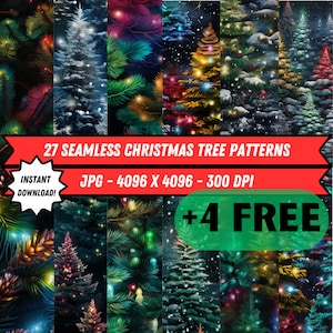 27 Seamless Christmas Tree Patterns, Digital Download, Digital Paper, Holiday, Holidays, Merry Christmas, Christmas bundle