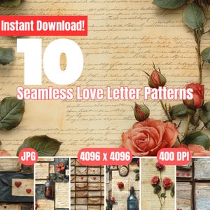 10 patrones de cartas de amor sin costuras, descarga digital, imprimible, para hacer álbumes de recortes, repeticiones, uso comercial, día de San Valentín