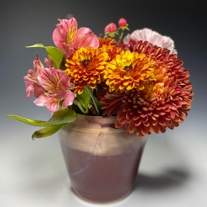 Handmade Ceramic Vase or Utensil Holder, 5.5&quot;, Maroon and Opal Glaze