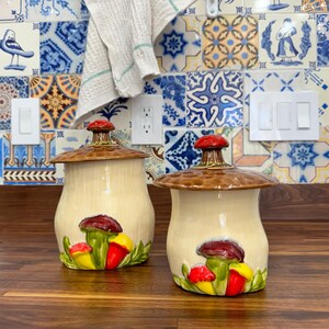 Set of Two Vintage Ceramic Mushroom Cookie Jars