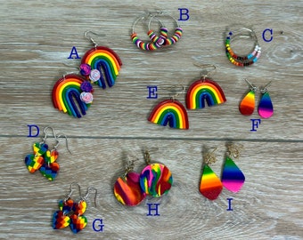 PRIDE Collection - Polymer Clay Handmade Earrings - Rainbow Lightweight Jewelry - Love is Love - Equality - Unique Gifts - Fun/New Styles