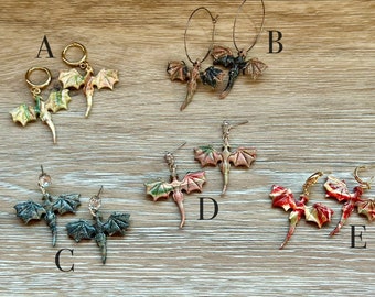 Handmade Earrings - Dragon - Unique - Dangle/Drop Earrings - Earrings - Jewelry - Scrap Clay - Polymer Clay Earrings - Clay - Handmade Gifts