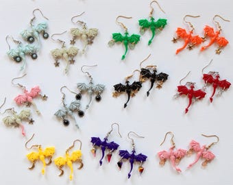 Dragon Earrings - Custom Color - Choose Your Own Charms - Polymer Clay - Fantasy Jewelry - Book Lover - Unique Handmade Gifts - Cosplay Fun