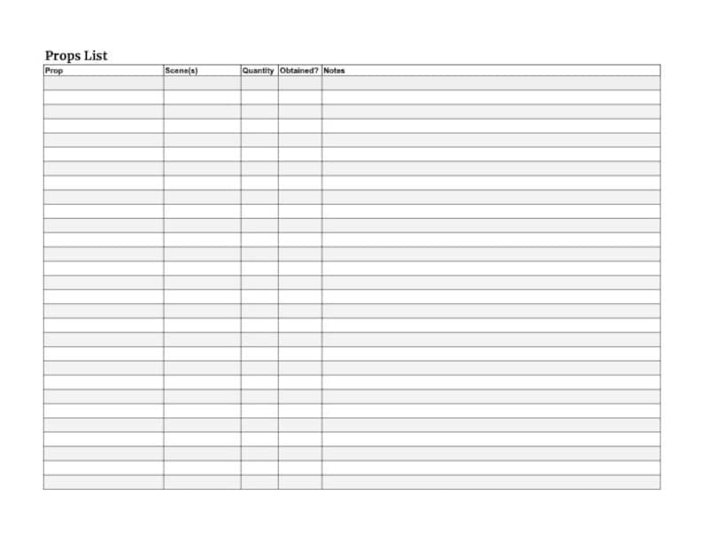 Props List Template, Stage Manager, Props Master Etsy Props List Template, Stage Manager, Props Master Etsy