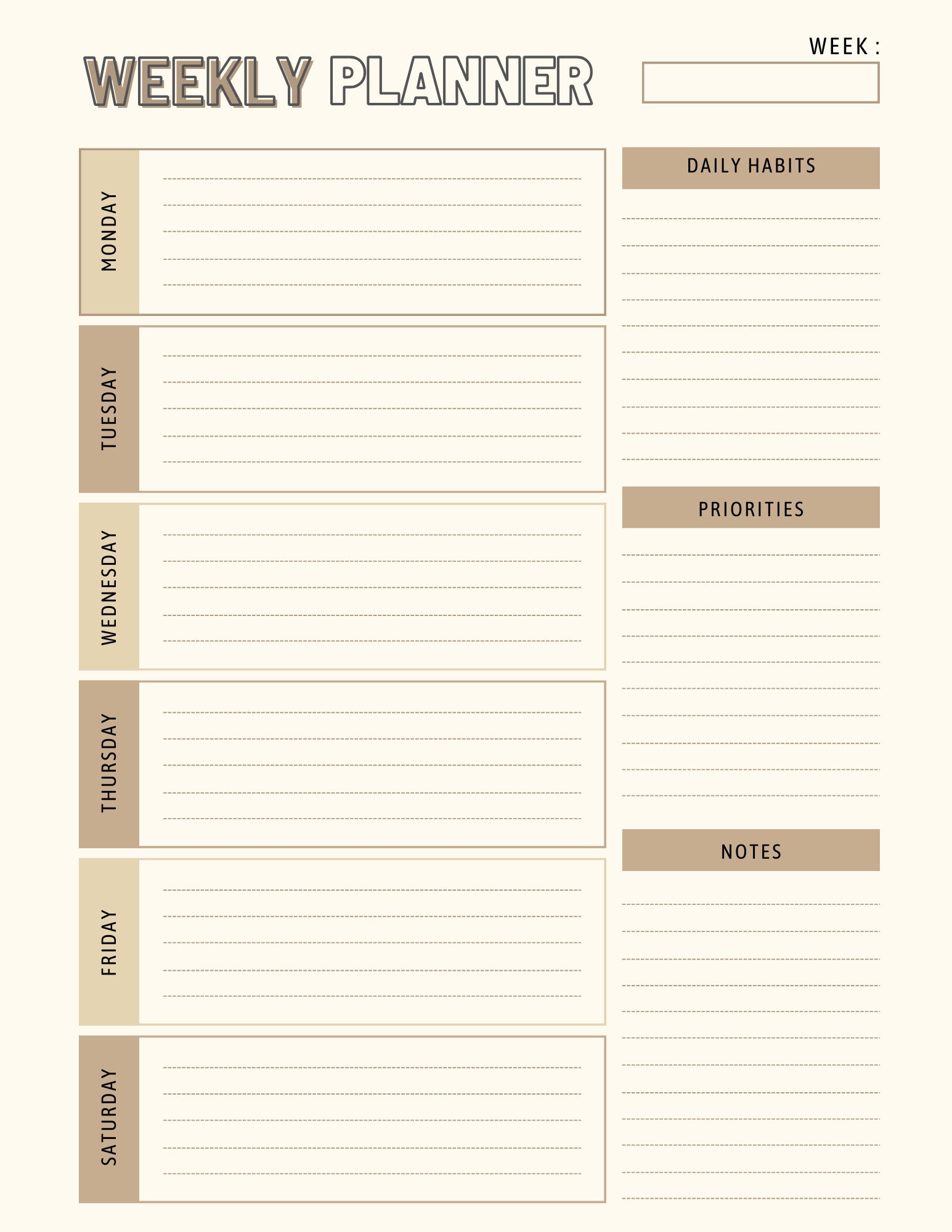 Weekly Planner Printable, Instant Download, Weekly Schedule - Etsy