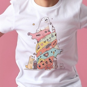 Whimsical Bear and Friends Stack Tee, Cute Animal Tower Graphic Shirt, Unisex T-Shirt for All Ages
