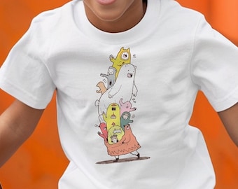 Koszulka z zabawnymi postaciami z kreskówek, zabawna koszulka z grafiką Monster Stack, odzież unisex dla dorosłych i dzieci