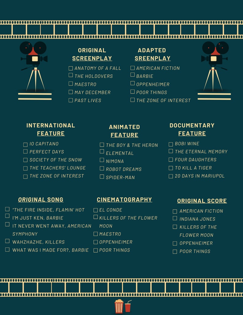 2024 Oscar Ballot Etsy