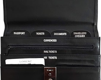 Real Leather Soft Black Travel Document Case (Passport, Tickets, Travellers Cheques, Insurance, Money Holder etc)