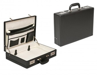 Mens Professional Leather Look Expanding Executive Black Briefcase attaché also  for laptops with Combination Locks