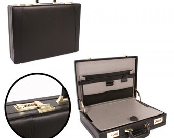 Mens Professional Leather Look Expanding Executive Black Briefcase attaché also  for laptops with Combination Locks