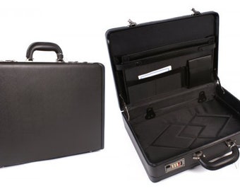 Faux Leather Mens Deluxe Expandable Executive Attaché Case Briefcase Black AR Premium- laptop and filing with different compartment