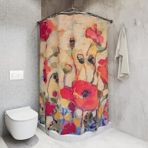 Shower Curtains, Floral Shower Curtain, Bohemian Shower Curtain, Hand Painted Shower Curtain, Boho Chic Trendy Curtain  Hand Painted Curtain