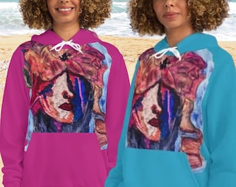 Hand Painted Mystery Woman Hoodie: Custom Colorful Boho Art