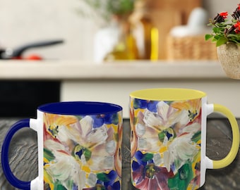 Handgeschilderde bloemenkeramische mok: boho chic theekopje
