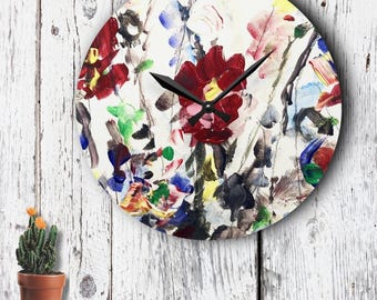 Hand-Painted Floral Wall Clock: Boho Chic Acrylic Art