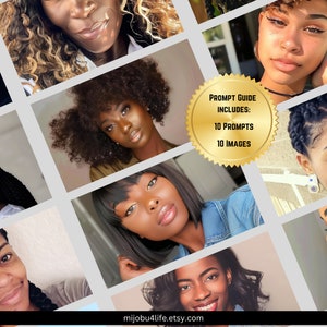 Black Hair Beauty Prompt Guide - Art Prompt Guide - Midjourney - ChatGPT v4 - DALLE - 10 Beispiel-Prompts - 10 Beispiel-Bilder - Stock Art