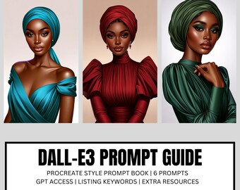 Prompt Guide DALL-E 3  - ChatGPT v4 - Classic Beauties - African-American - 6 Base Prompts - 6 Sample Images - Customizable Prompts