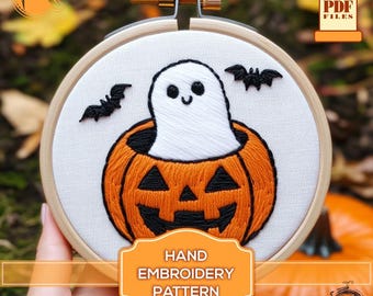 Halloween Ghost in Pumpkin Hand Embroidery Pattern (PDF)