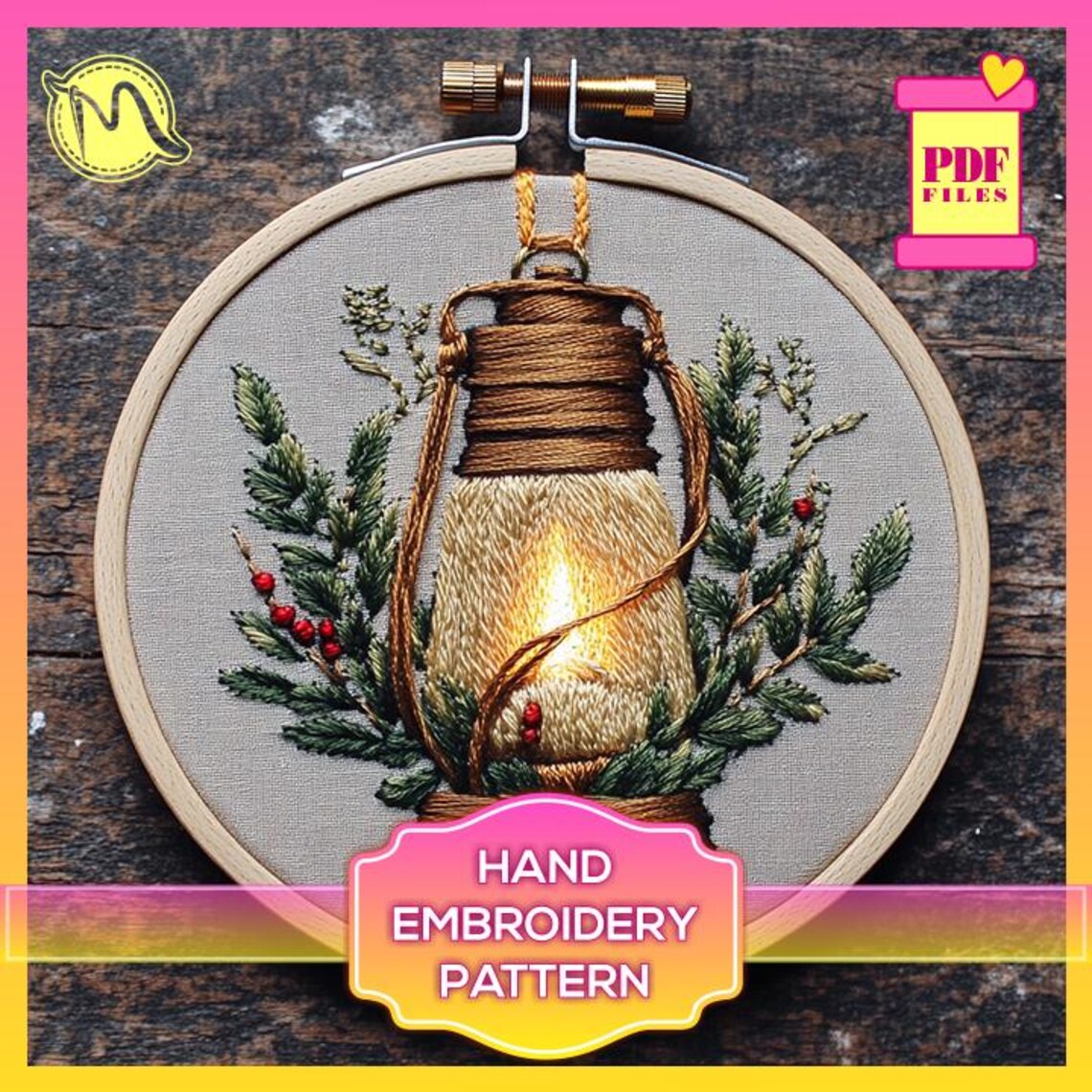 Rustic Lantern Embroidery Pattern – Satin Stitch Design (PDF Pattern ...