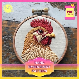 Rooster Embroidery – Rustic Farmhouse Decor. Embroidery template. Digital Pattern PDF.