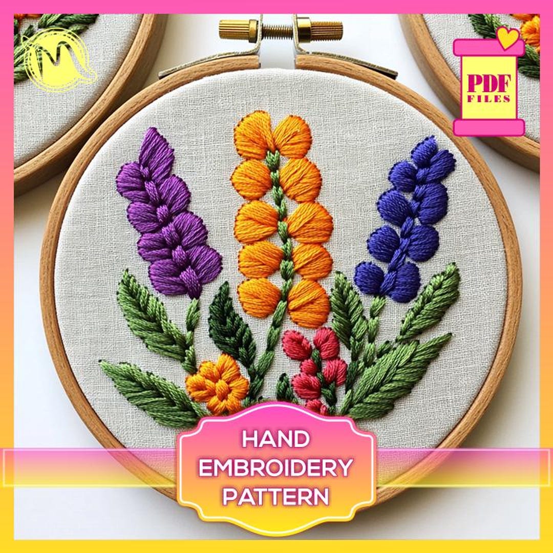 Satin Stitch Embroidery Template. Digital Pattern PDF. DIY. Floral ...