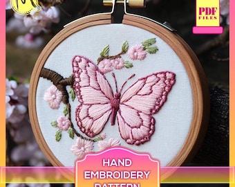 Butterfly Satin Stitch Hand Embroidery Pattern (PDF)