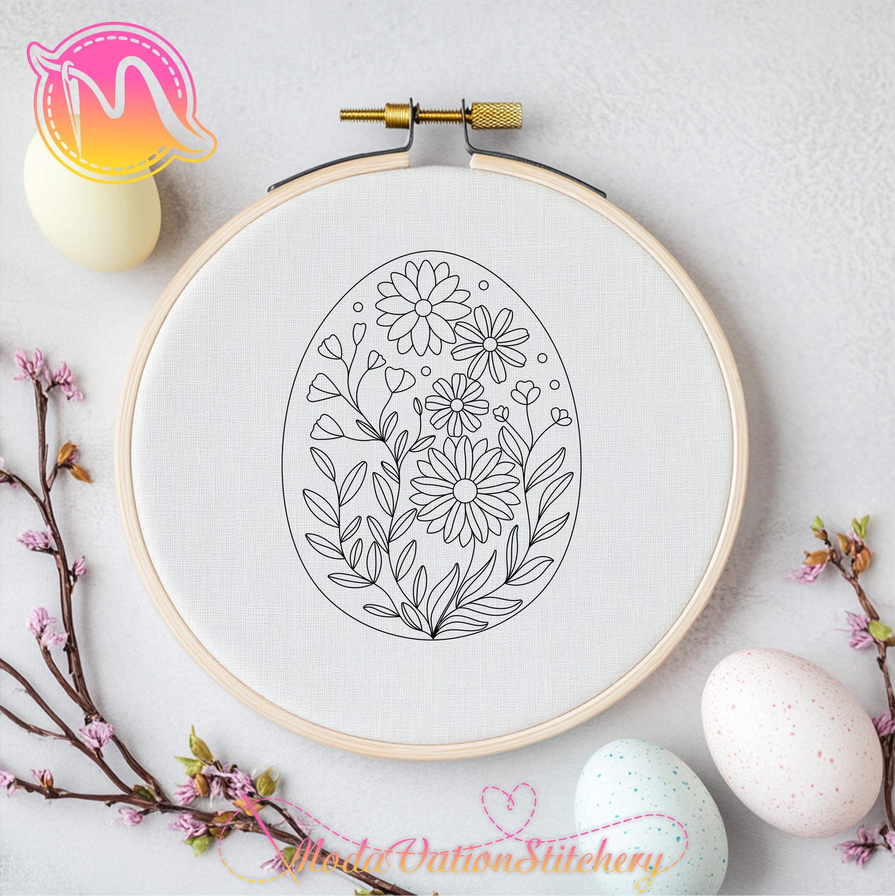 Easter Floral Egg Embroidery Pattern – Spring Bloom Design (PDF Pattern ...